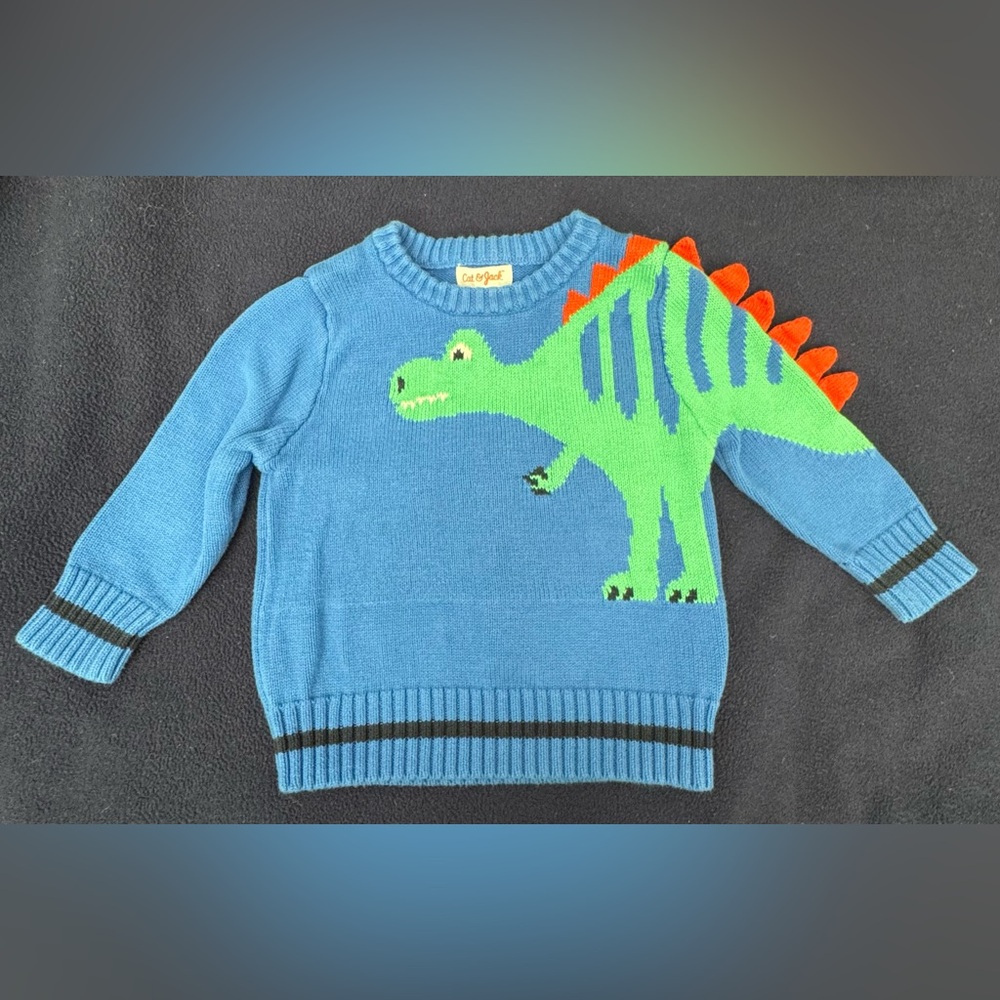 Cat & Jack Blue Sweater with Green Dinosaur